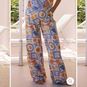 Sincerely Jules Vacation Ocean Fun Printed Wide Leg Pants Boho Hippie Sz M linen